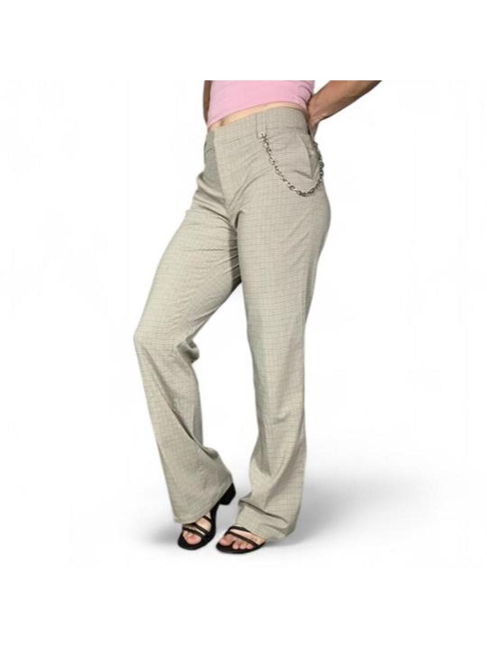 Lioness Bessette Pant Beige Gingham Trousers with Chain